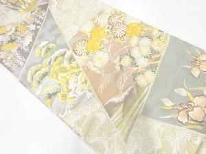 リサイクル　波に松・草花模様織出し袋帯